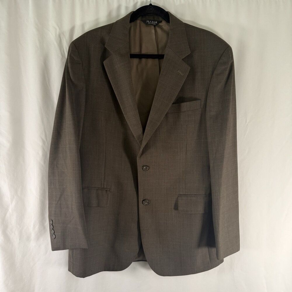 Jos A Bank Wool Cashmere Blazer Men's 41 Brown Plaid 2 Button Front Inner Pocket